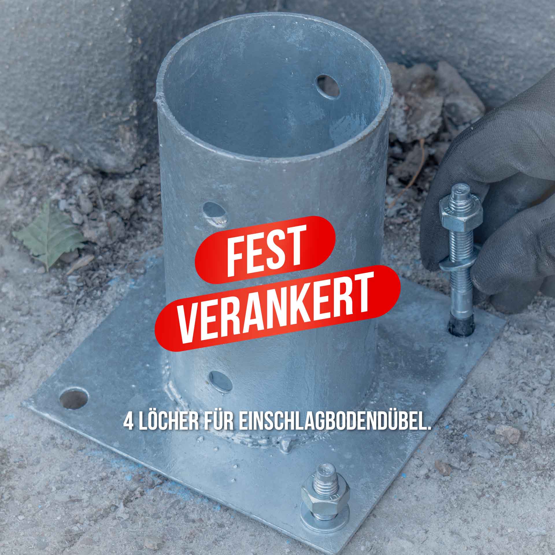 Aufschraubhülse (80 mm) für Rundholzpfosten, feuerverzinkt, silber